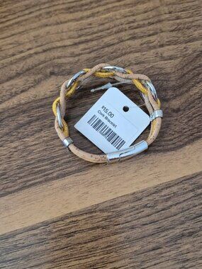 Handmade Cork & Yellow Braided Bracelet — Vegan/Eco-Friendly